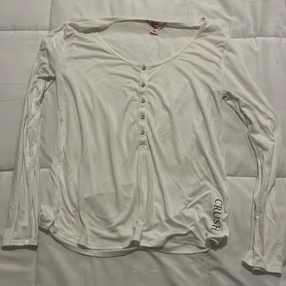 Long sleeve Henley top T-shirt white cream